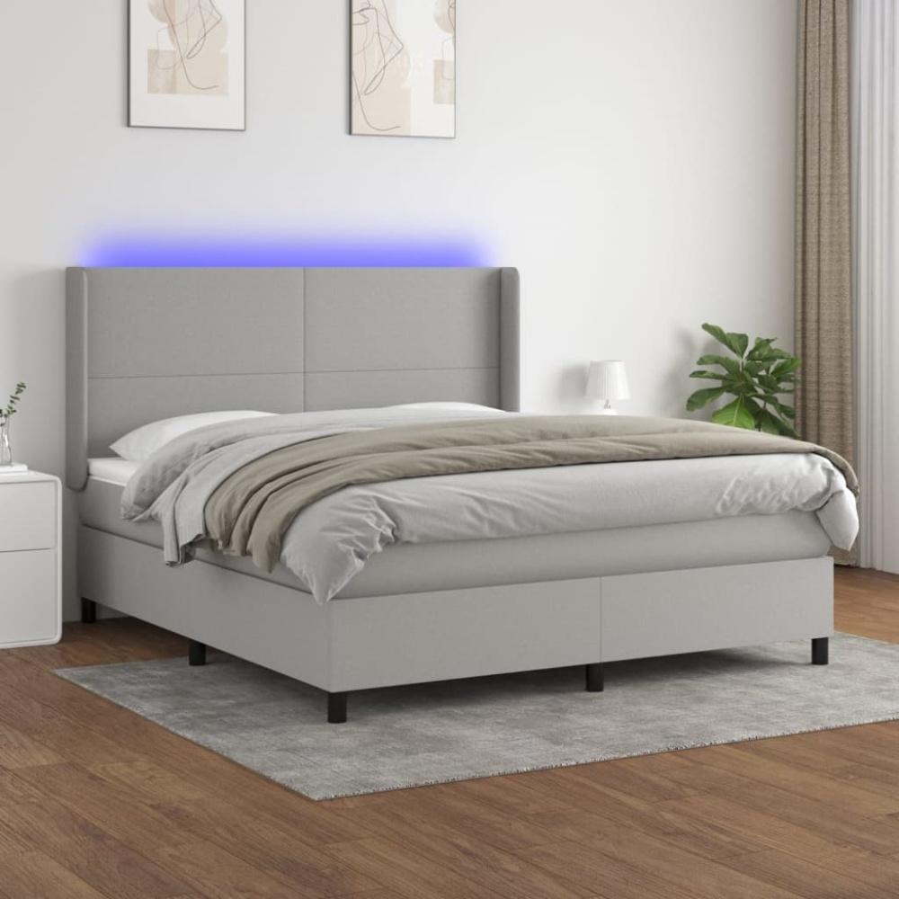 vidaXL Boxspringbett mit Matratze & LED Stoff Hellgrau 180 x 200 cm, Härtegrad: H2 [3138173] Bild 1