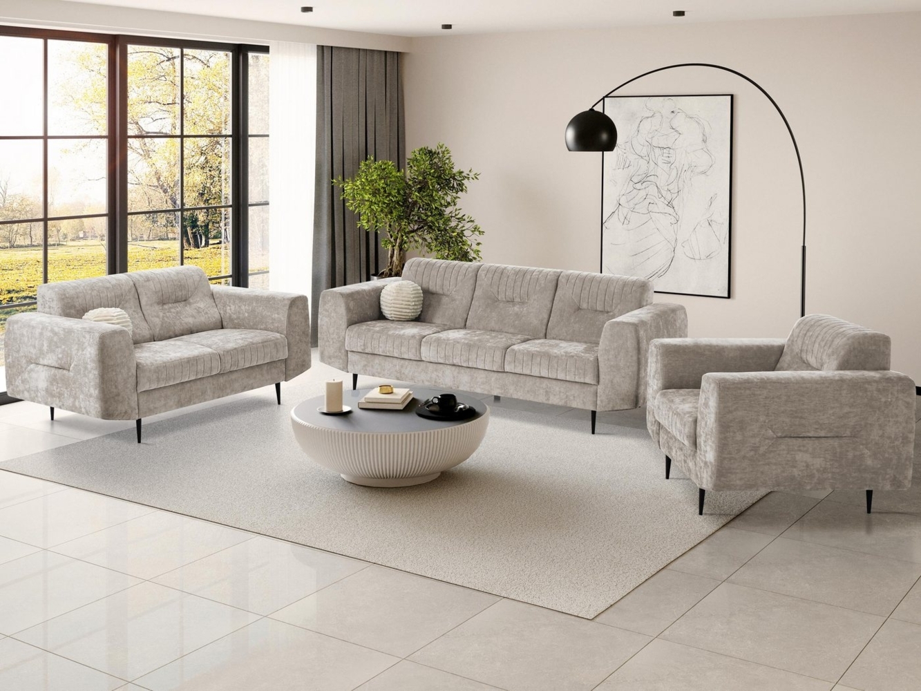 Beautysofa Polstergarnitur im modernen Stil auf hohen Metallbeinen VENEZIA, (Sessel + 2-Sitzer Sofa + 3-Sitzer Sofa im modernes Design), mit Metallbeine, Couchgarnituren aus Velours Bild 1