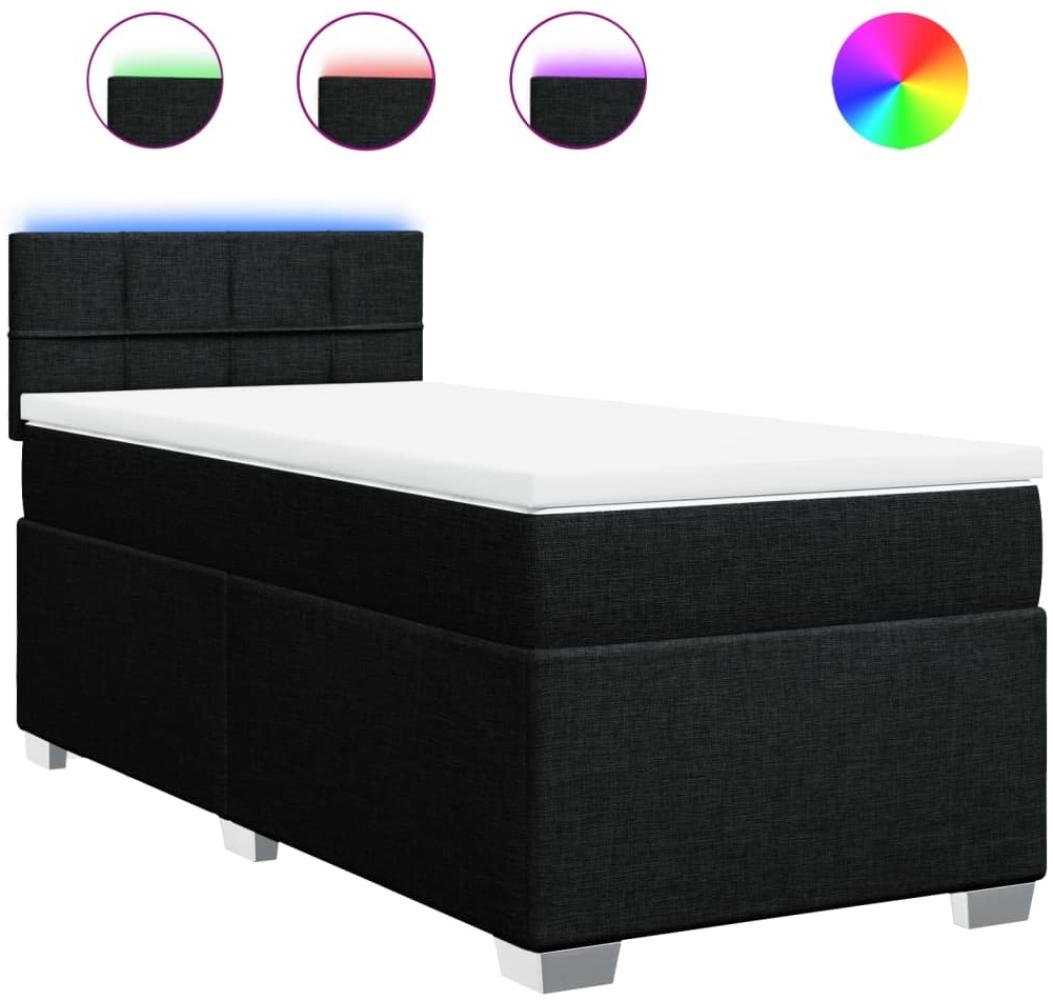 Boxspringbett mit Matratze, Stoff, Viereckige, grauer Fuß, Schwarz, 90x200 cm, true Bild 1