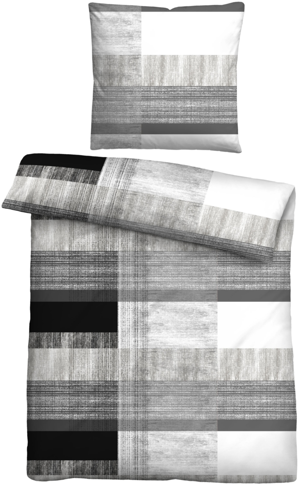 Traumhaft schlafen - Castell - Markenbettwäsche Mikrofaser Bettwäsche 0560967 KARO, silber/grau, 1x 155x220 cm + 1x 80x80 cm Bild 1