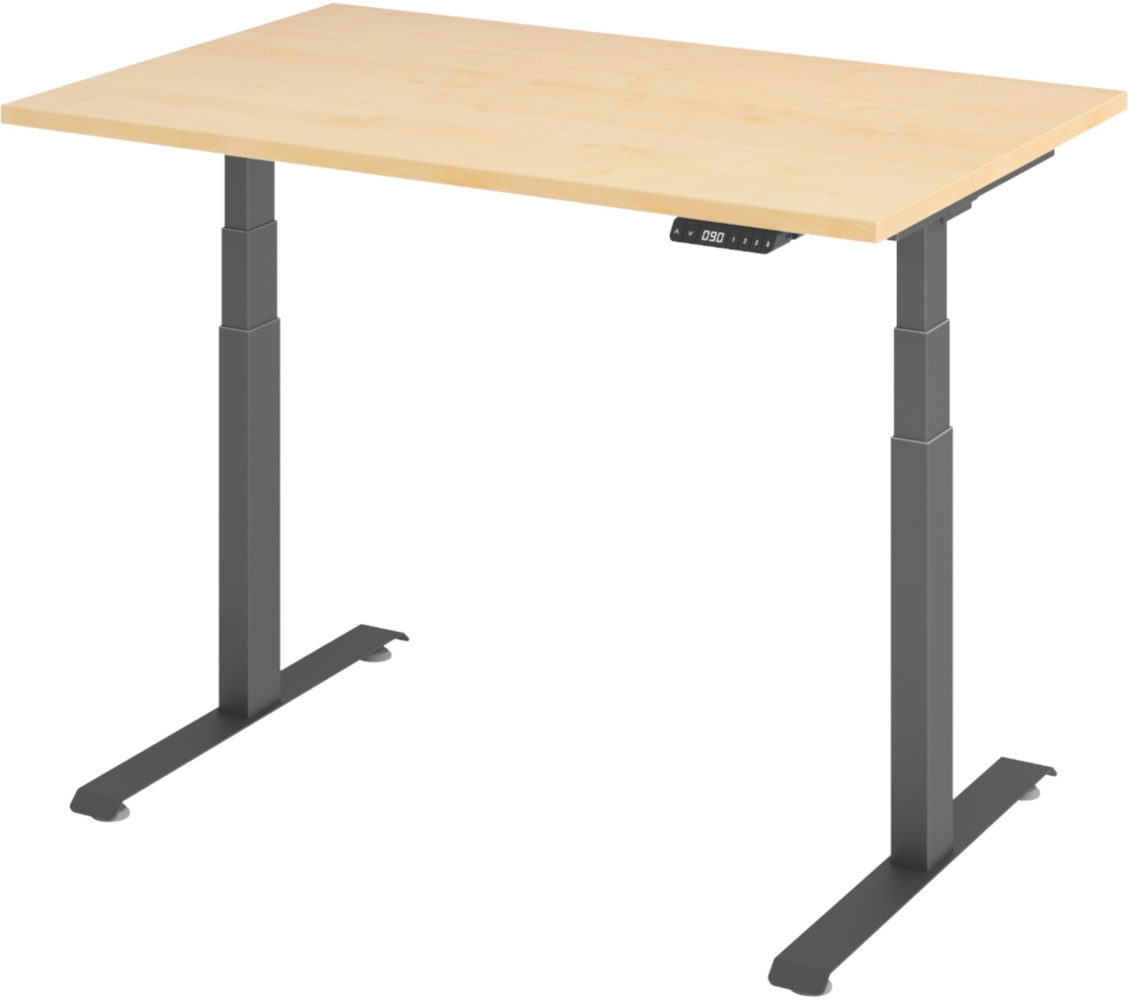 bümö höhenverstellbarer Schreibtisch 120x80 cm in Ahorn, Gestell graphit - Höhenverstellbar Elektrisch Stehpult mit 3-fach Speicher, Computertisch, Ergonomischer Steh-Sitz Tisch, Bürotisch, LXK65-12-3-G Bild 1