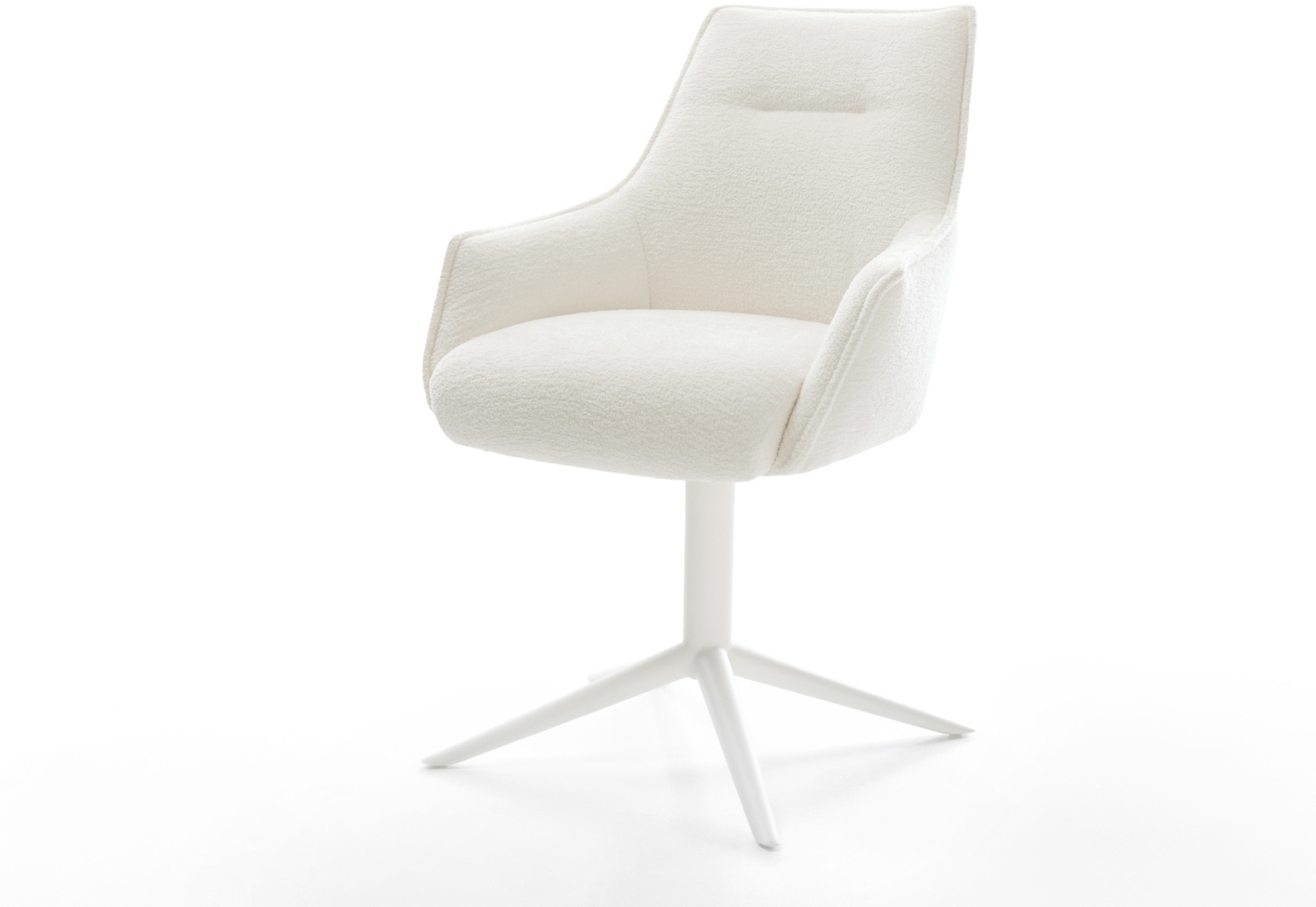 Drehstuhl Alja-Flex mit Armlehnen Bouclé Soft Beige Fußkreuz Weiß 360° drehbar Wippfunktion Taschenfederkern Bild 1