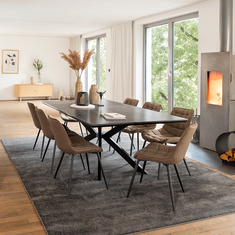 HOME DELUXE Essgruppe Eckig AVENCIA inkl. Sternfuß - 200 x 120 cm Dark Oak 8 Stühle Grau Bild 1