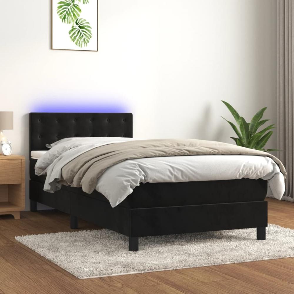 vidaXL Boxspringbett mit Matratze & LED Schwarz 100x200 cm Samt 3134629 Bild 1