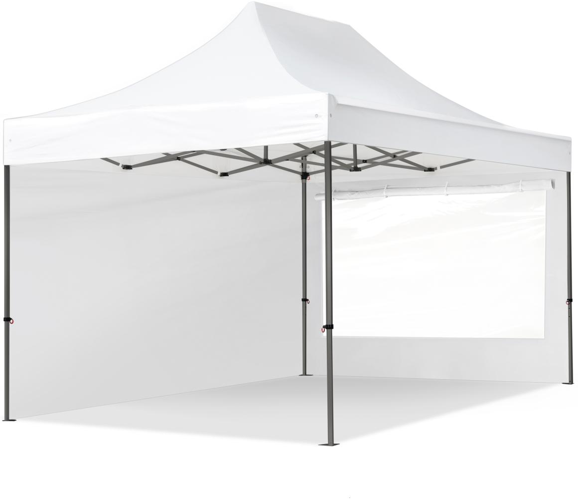 3x4,5m Faltpavillon, PREMIUM Stahl 40mm, Seitenteile mit Panoramafenstern, weiß Bild 1