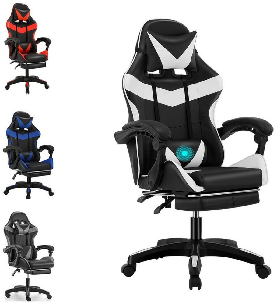 oyajia Gaming Chair Ergonomisch Gaming Stuhl, Bürostuhl mit Massagefunktion, und Fußstütze (Gaming Chair Gepolstert mit Verstellbare Lendenkissen, Kopfkissen und Fußstütze), Verstellbare Gamer Stuhl, Maximale Belastung 130 kg, 360° Drehbar Bild 1