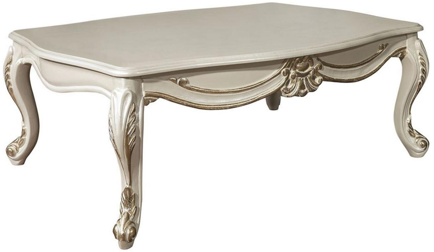 Casa Padrino Luxus Barock Wohnzimmertisch Creme / Gold 110 x 85 x H. 45 cm - Edler Massivholz Couchtisch im Barockstil - Barock Wohnzimmermöbel Bild 1