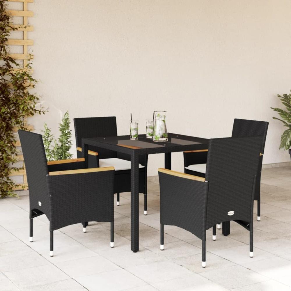 vidaXL 5-tlg. Garten-Essgruppe mit Kissen Schwarz Poly Rattan und Glas 3278646 Bild 1