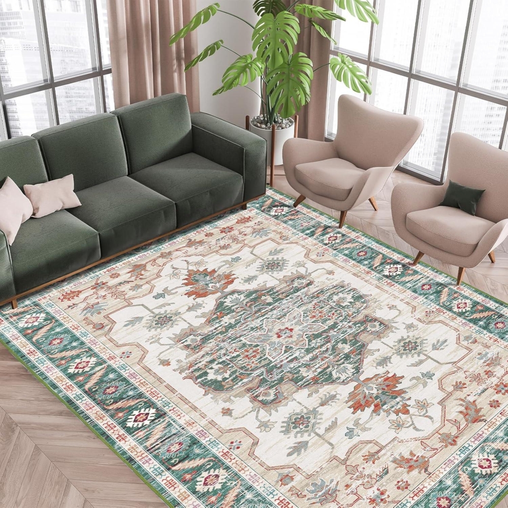 Wohnzimmer Teppich Vintage-Kurzflor 160x230 cm Grün Bild 1