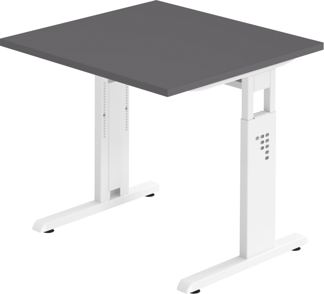 bümö höhenverstellbarer Schreibtisch O-Serie 80x80 cm in Graphit, Gestell in weiß - PC Tisch klein für's Büro manuell höhenverstellbar, Computertisch verstellbar, OS-08-G-W Bild 1