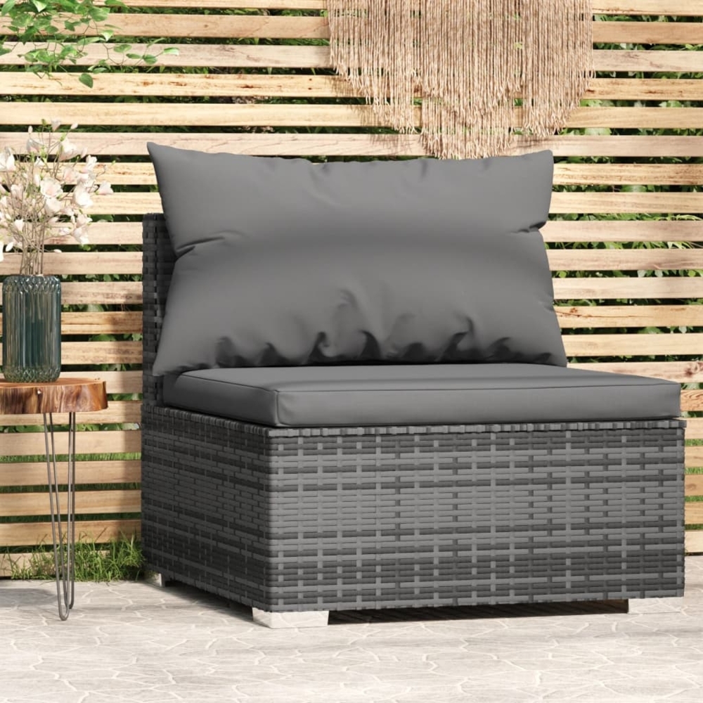 vidaXL Garten-Mittelsofa mit Kissen Grau Poly Rattan 317515 Bild 1