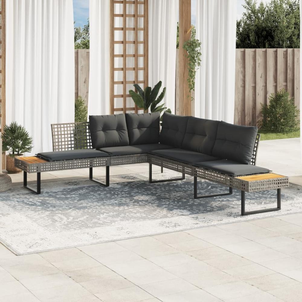 vidaXL Gartensofa in L-Form mit Kissen Grau Poly Rattan und Akazie 365635 Bild 1