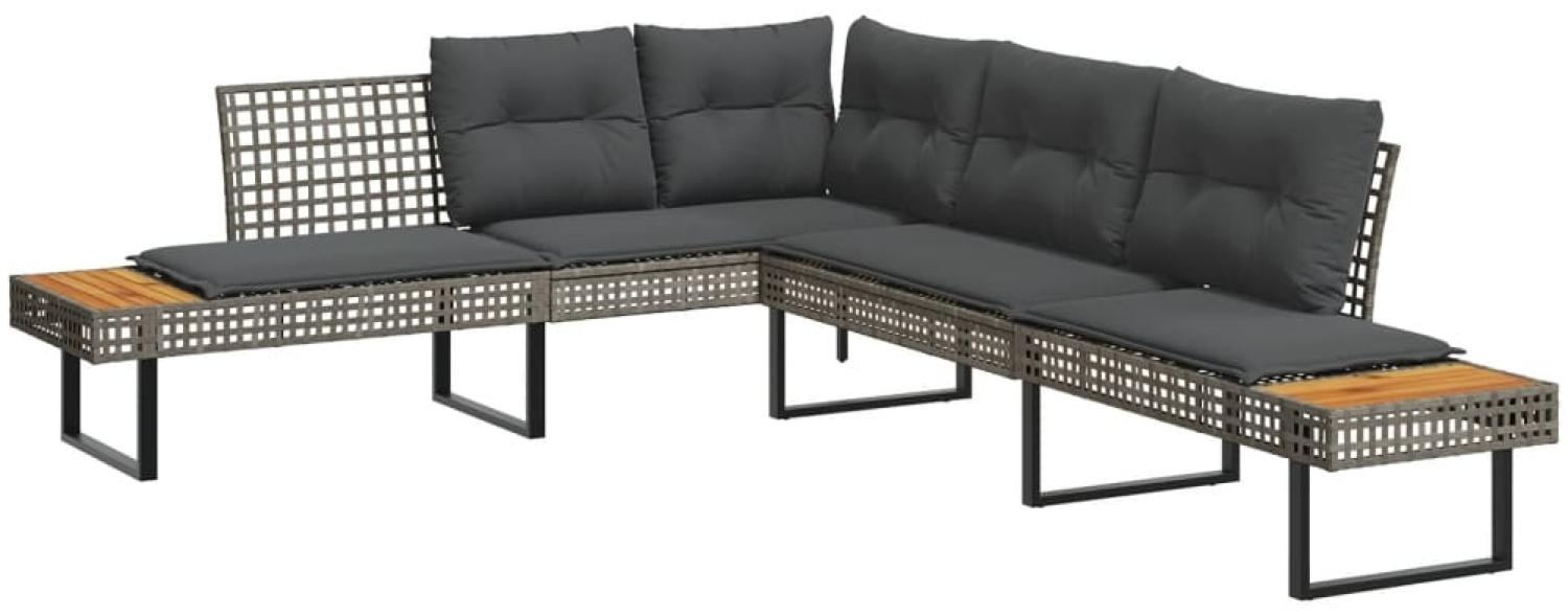 vidaXL Gartensofa in L-Form mit Kissen Grau Poly Rattan und Akazie 365635 Bild 1