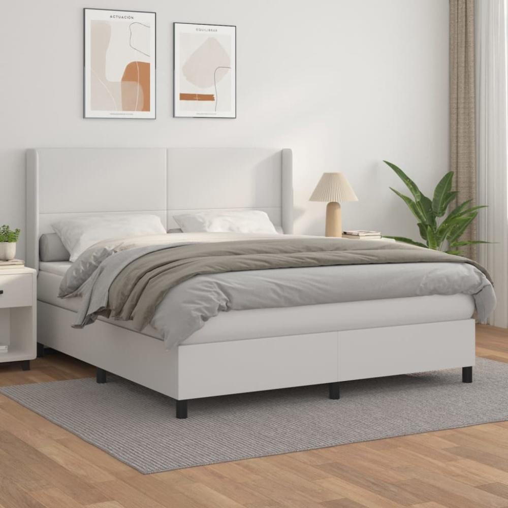 vidaXL Boxspringbett mit Matratze Weiß 180x200 cm Kunstleder 3132394 Bild 1