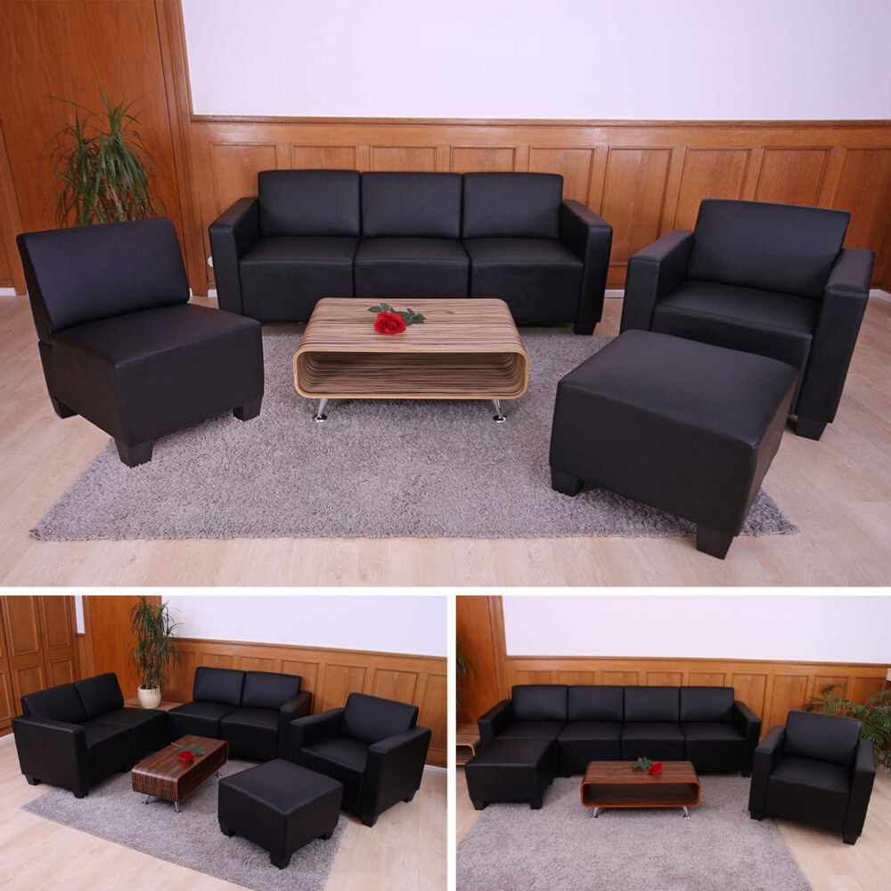 Modular Sofa-System Couch-Garnitur Lyon 3-1-1-1, Kunstleder ~ schwarz Bild 1