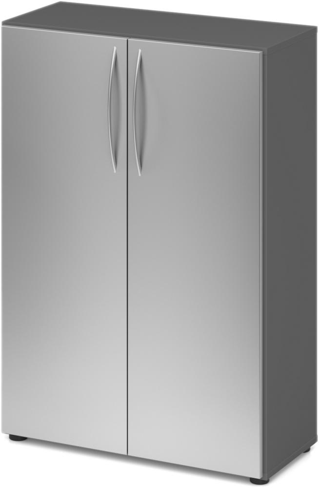 bümö Mehrzweckschrank 80cm breit, Aktenschrank o. Schuhschrank klein, Schrank mit Regal, Kommode in Graphit/Silber aus Holz, Vorratsschrank & Haushaltsschrank mit Metallgriffen, 4550-G-S-BM Bild 1