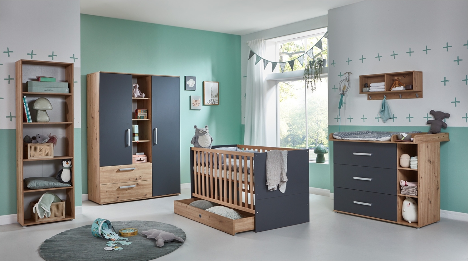 Babymöbel-Megaset »Alessio« 7-teilig, Anthrazit / Artisan Oak, Arthur Berndt Bild 1