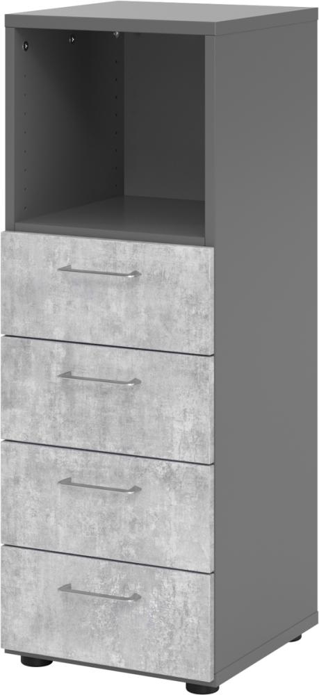 bümö smart Schubladenschrank, Büroschrank in Graphit/Beton mit 4 Schüben & 1 Regalfach - Bürocontainer aus Holz, Container mit Metallgriffen & Soft-Stop Schubladen, 934S4-G-M-BS Bild 1