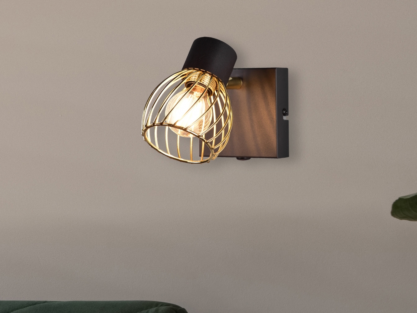 LED Wandstrahler mit Gitter Lampenschirm in Gold, Breite 9cm Bild 1