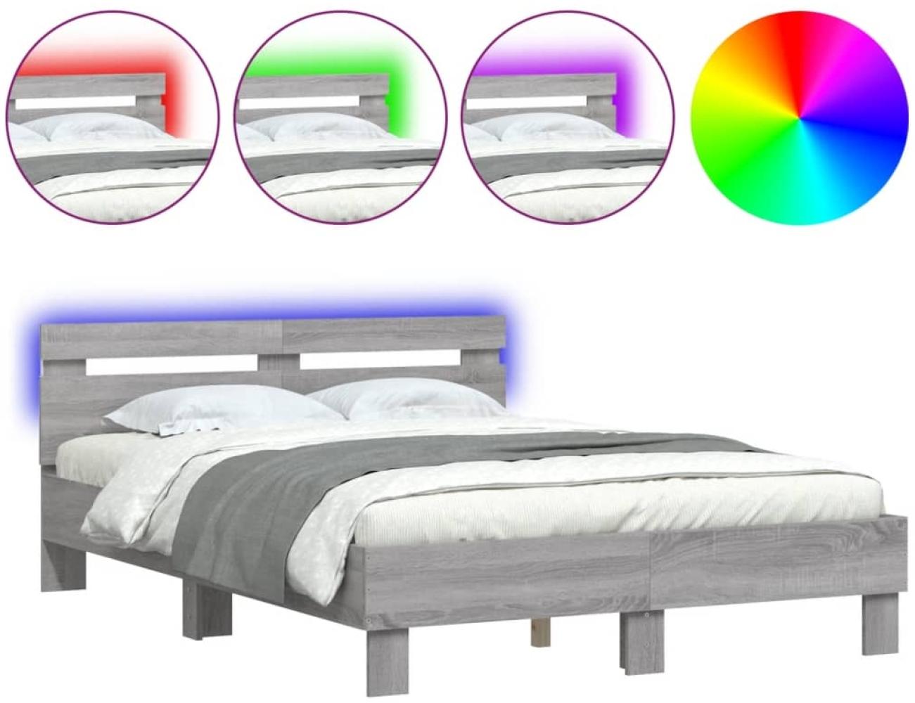 vidaXL Bettgestell mit Kopfteil LED-Beleuchtung Grau Sonoma 135x190 cm 3207572 Bild 1