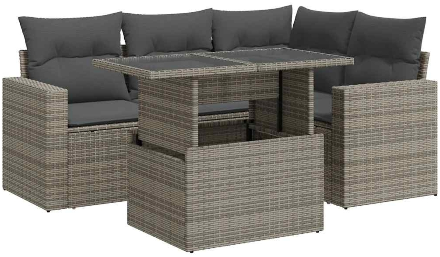 vidaXL 5-tlg. Garten-Sofagarnitur mit Kissen Grau Poly Rattan 3326311 Bild 1