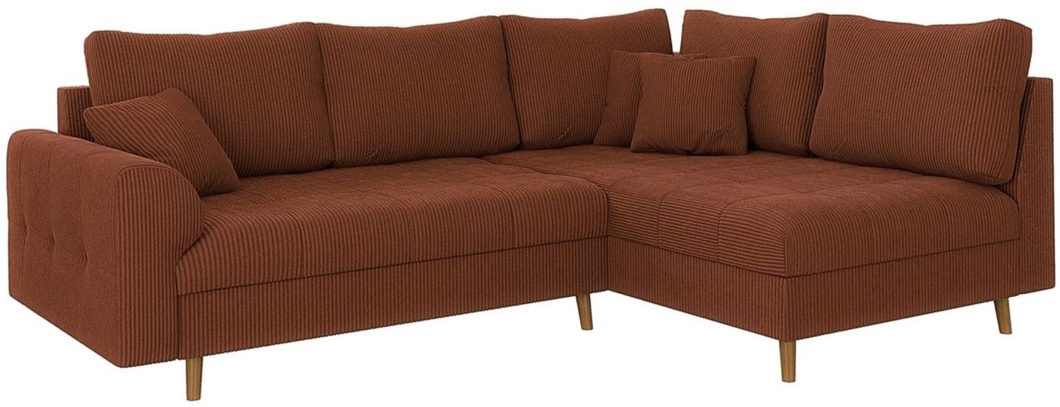 S-Style Möbel Ecksofa Zara mit Braun Holzfüßen im skandinavischen Stil aus Cord-Stoff, Ottomane links oder rechts bestellbar, mit Wellenfederung Bild 1