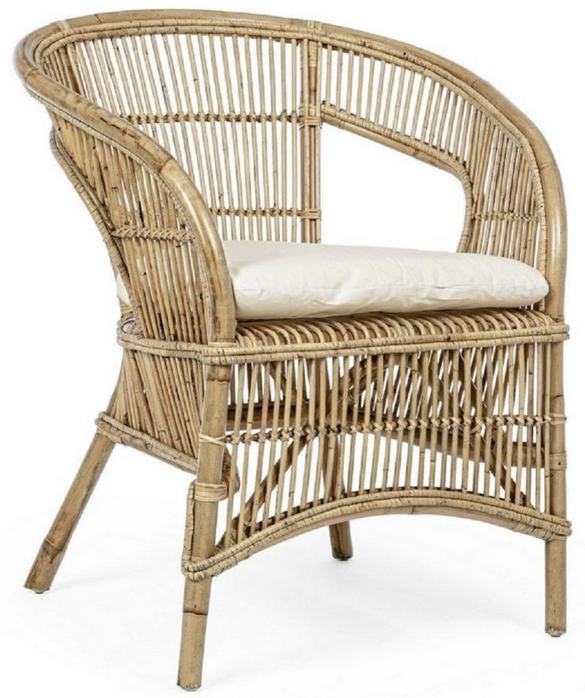 Casa Padrino Luxus Gartensessel Naturfarben / Weiß 68 x 65 x H. 82 cm - Rattan Garten & Terrassen Sessel mit Sitzkissen - Garten & Terrassen Möbel - Luxus Qualität Bild 1