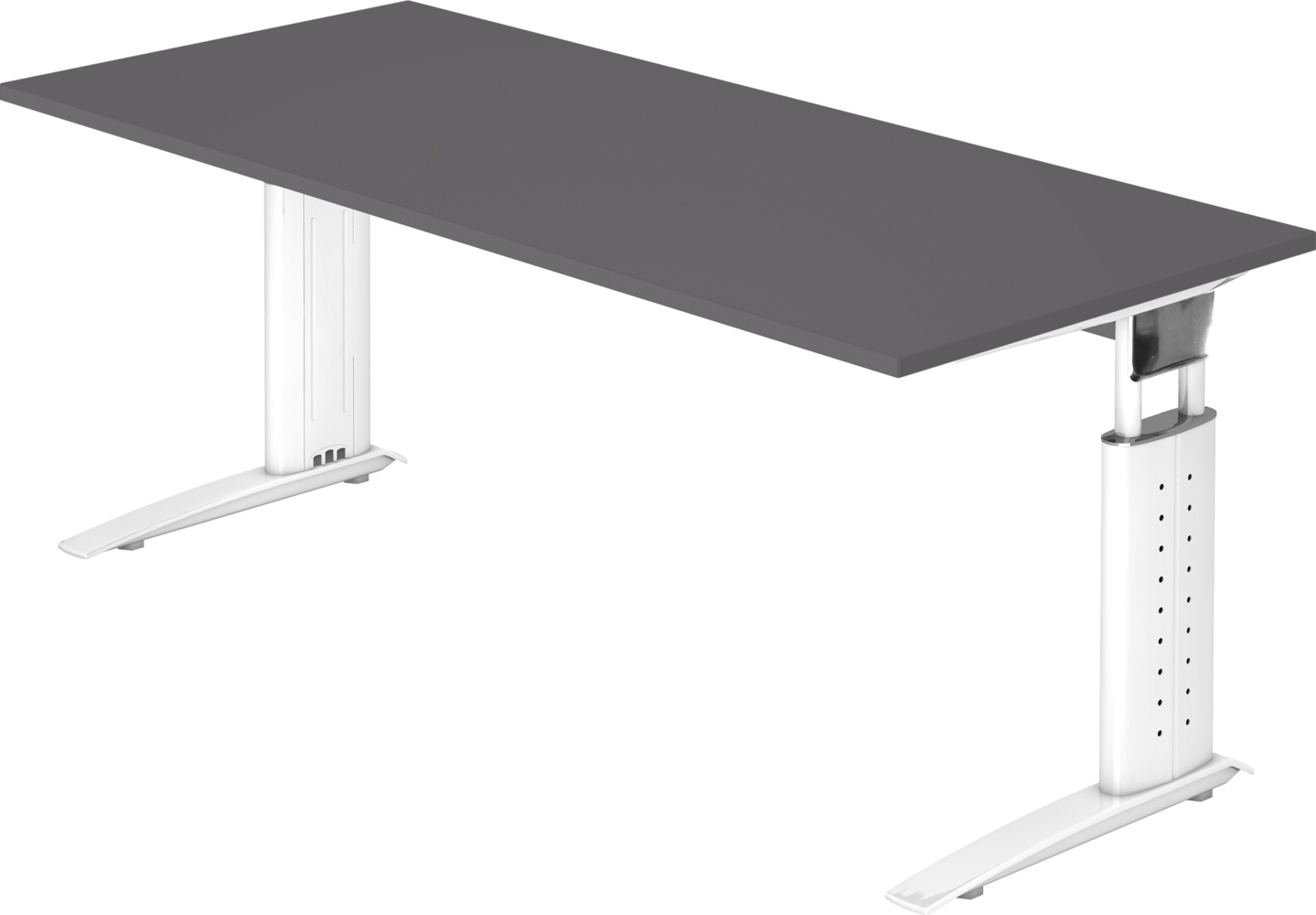 bümö höhenverstellbarer Schreibtisch U-Serie 180x80 graphit, Gestell in weiß - großer PC Tisch für's Büro manuell höhenverstellbar, Computertisch verstellbar, US-19-G-W Bild 1