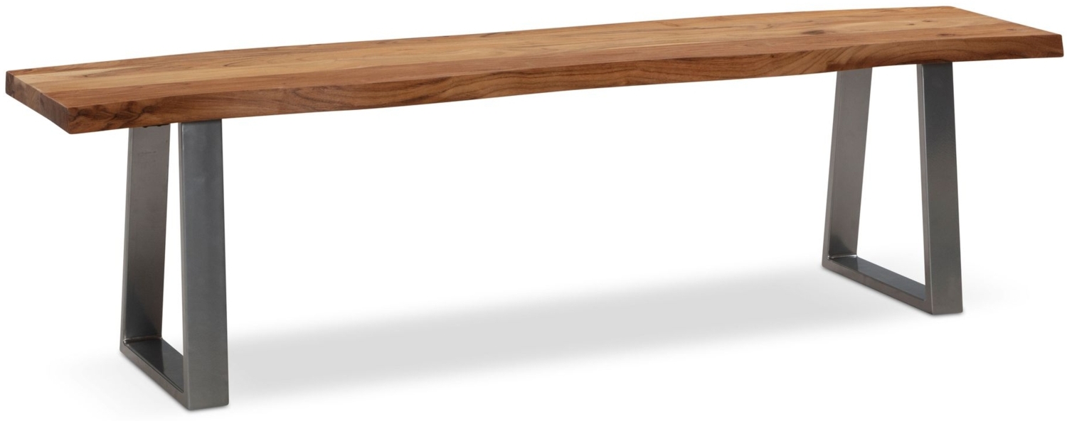 FineBuy Esszimmerbank Akazie Massivholz / Metall mit Baumkante, Esstischbank Holzbank Massiv ohne Lehne, Küchenbank Chrom Essbank Modern, Sitzbank Esszimmer Braun, 46 x 40 x 120 cm Bild 1