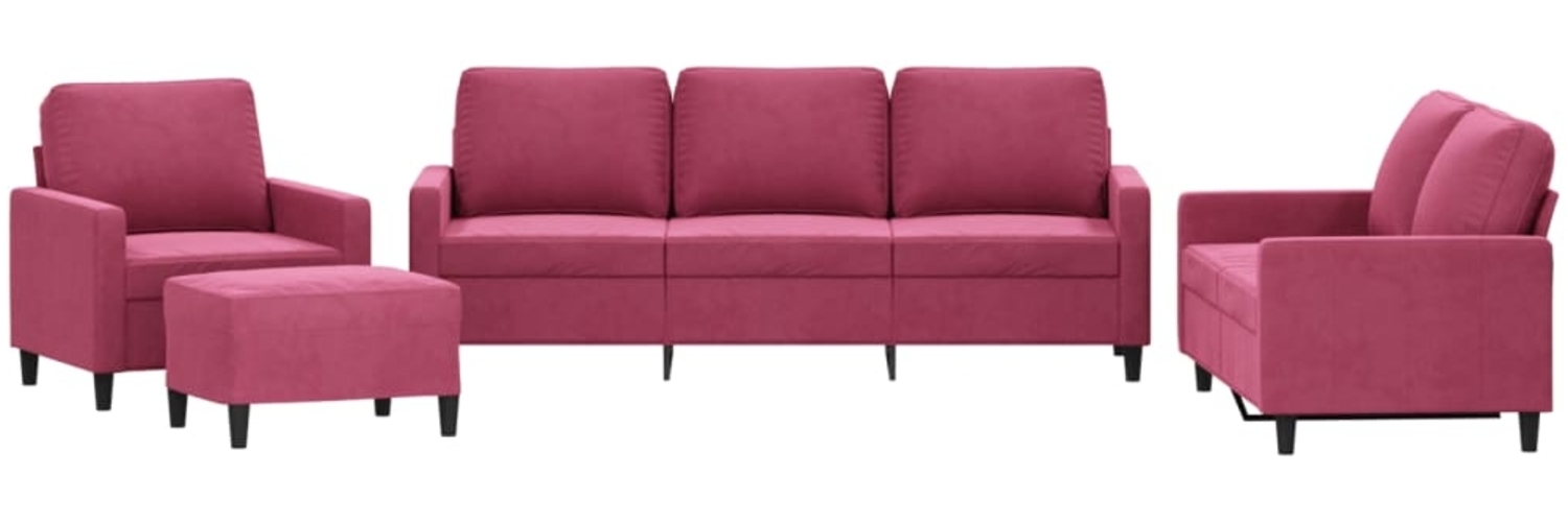 vidaXL 4-tlg. Sofagarnitur mit Kissen Weinrot Samt 3201490 Bild 1