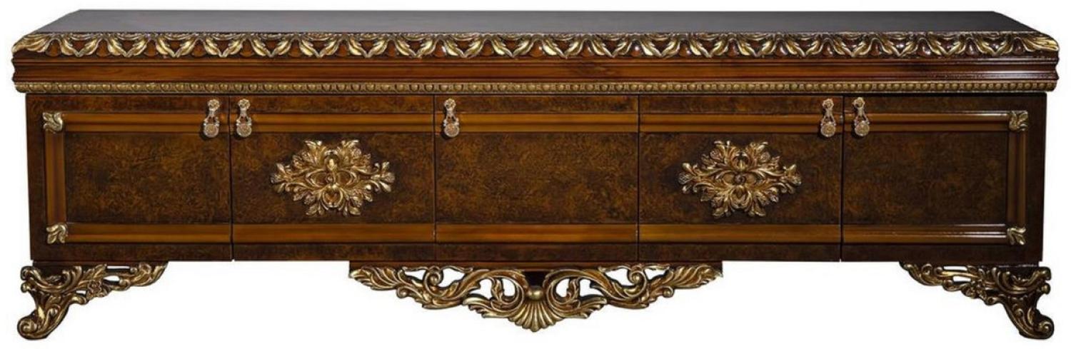 Casa Padrino Luxus Barock TV Schrank Braun / Gold - Prunkvolles Wohnzimmer Sideboard mit 5 Türen - Barock Wohnzimmer Möbel Bild 1