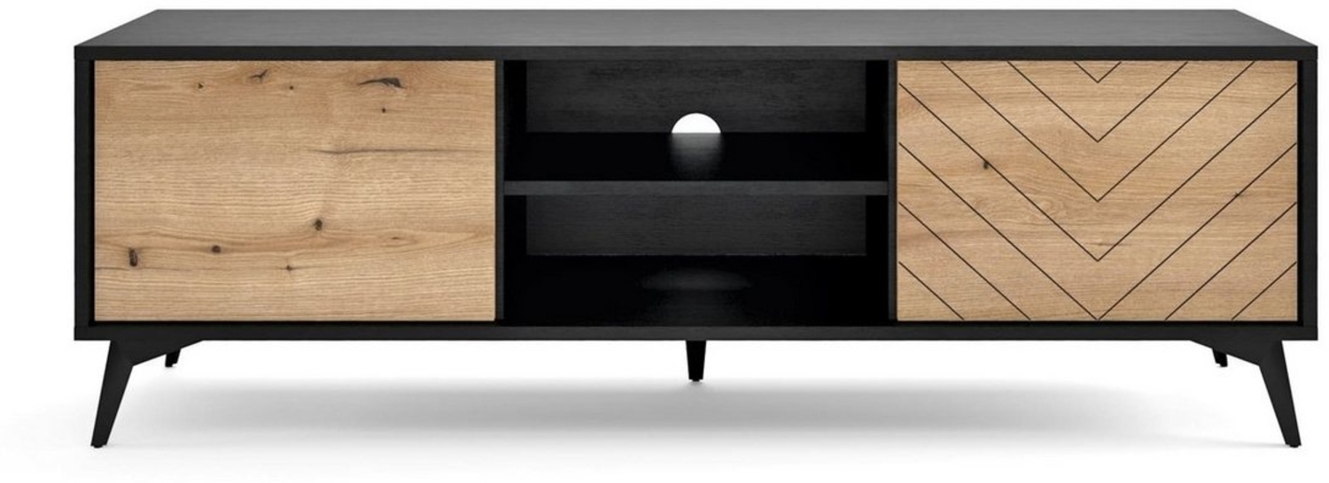 MOEBLO TV-Board RTV-Schrank Onyks RTV154 (schwarz/eiche Evoke Fischgrät, moderne Design, Lowboard Fernsehtisch TV Bank, TV Tisch, Fernseher Tisch TV Möbel), (HxBxT):50x154x39cm Bild 1