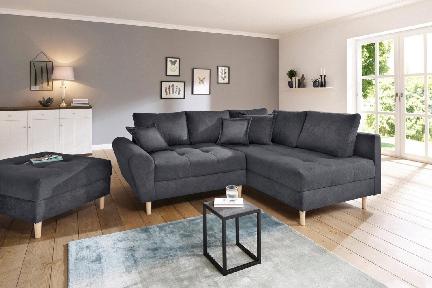 Home affaire Ecksofa Rice L-Form, Set, mit Bonnellfederkern, Hocker & Kissen, Ottomane beidseitig montierbar Bild 1