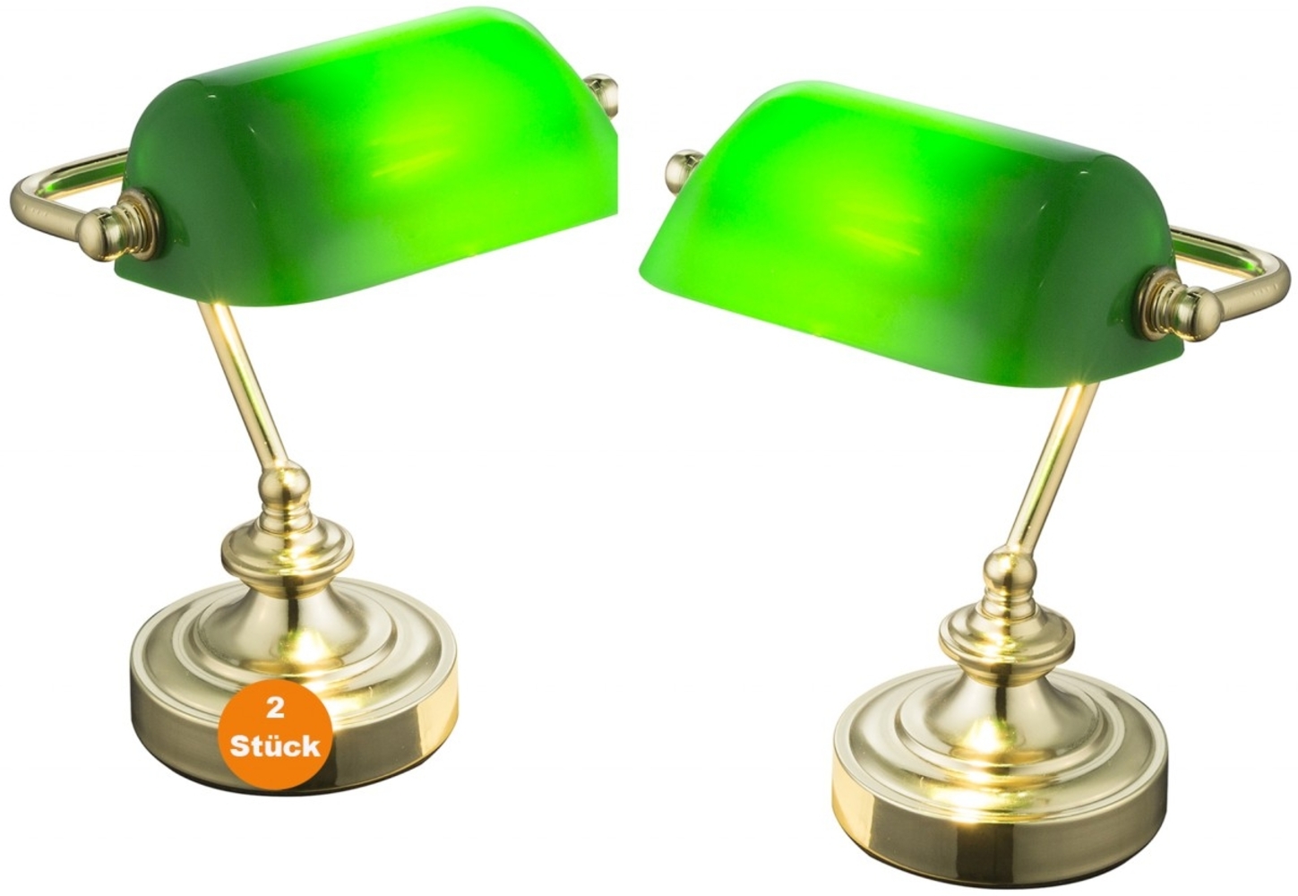 Nachttischlampe 2er Set Schreibtischlampe Banker Lampe Grün Messing Farben Bild 1