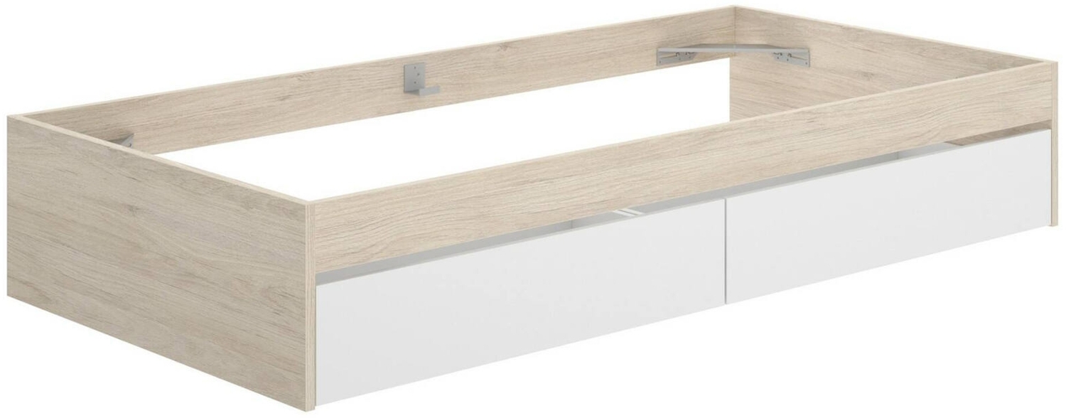 Dmora Einzelbett Neki, Struktur des Lagerbetts, Sommier mit Abdeckung, Bettrahmen aus Stoff, 96x195 h40 cm, Eiche und Weiß Bild 1