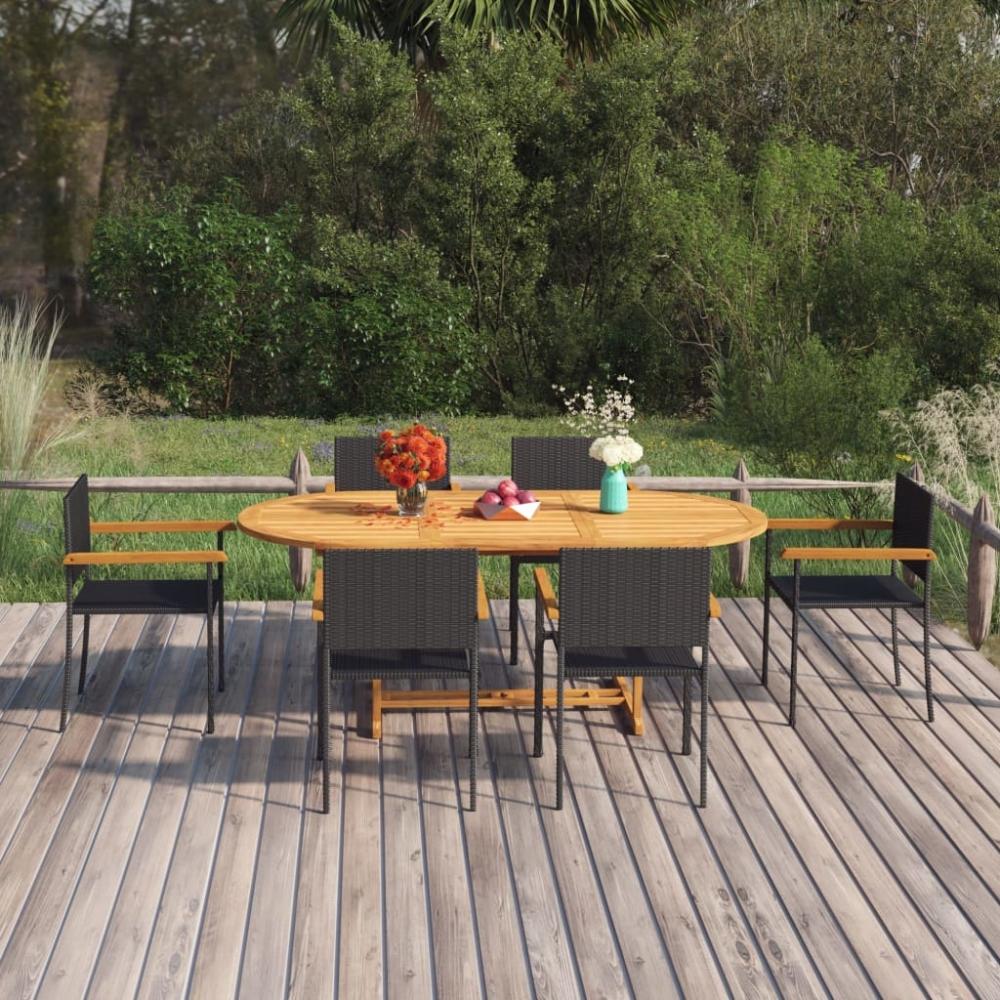 vidaXL 7-tlg. Garten-Essgruppe Poly Rattan Schwarz 3070765 Bild 1