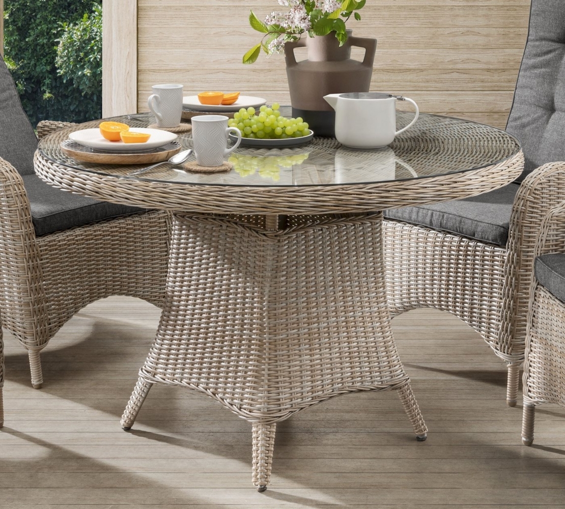 Destiny Garten-Essgruppe PALMA LUNA, (Set, 5-tlg, 1 Tisch Ø, 4 Hochlehner, verstellbar), (Set, 9-tlg, 4 Hochlehner, 1 Tisch Ø 100x75cm) Aluminium, Polyrattan Bild 1
