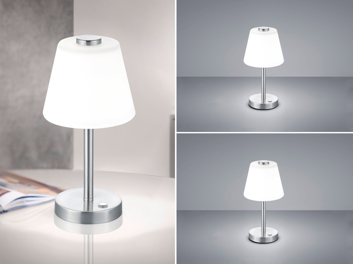 LED Tischleuchte 2er Set Nickel matt mit Glaslampenschirm in Weiß, Höhe 29cm Bild 1