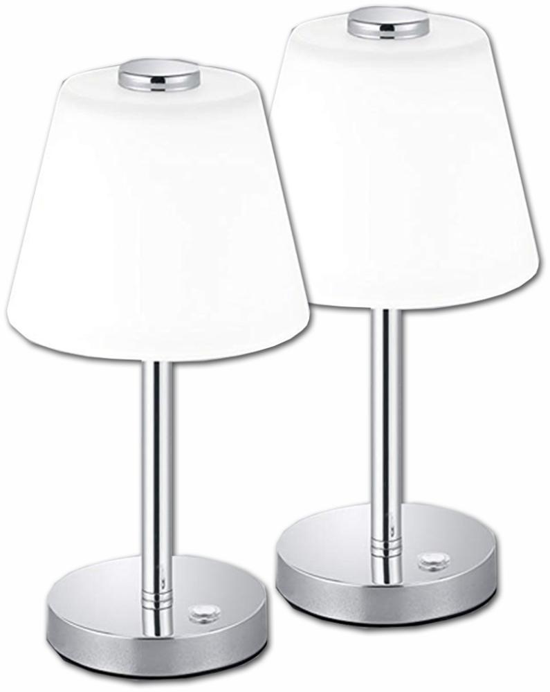 LED Tischleuchte 2er Set Nickel matt, Glaslampenschirm in weiss Höhe 29cm Bild 1