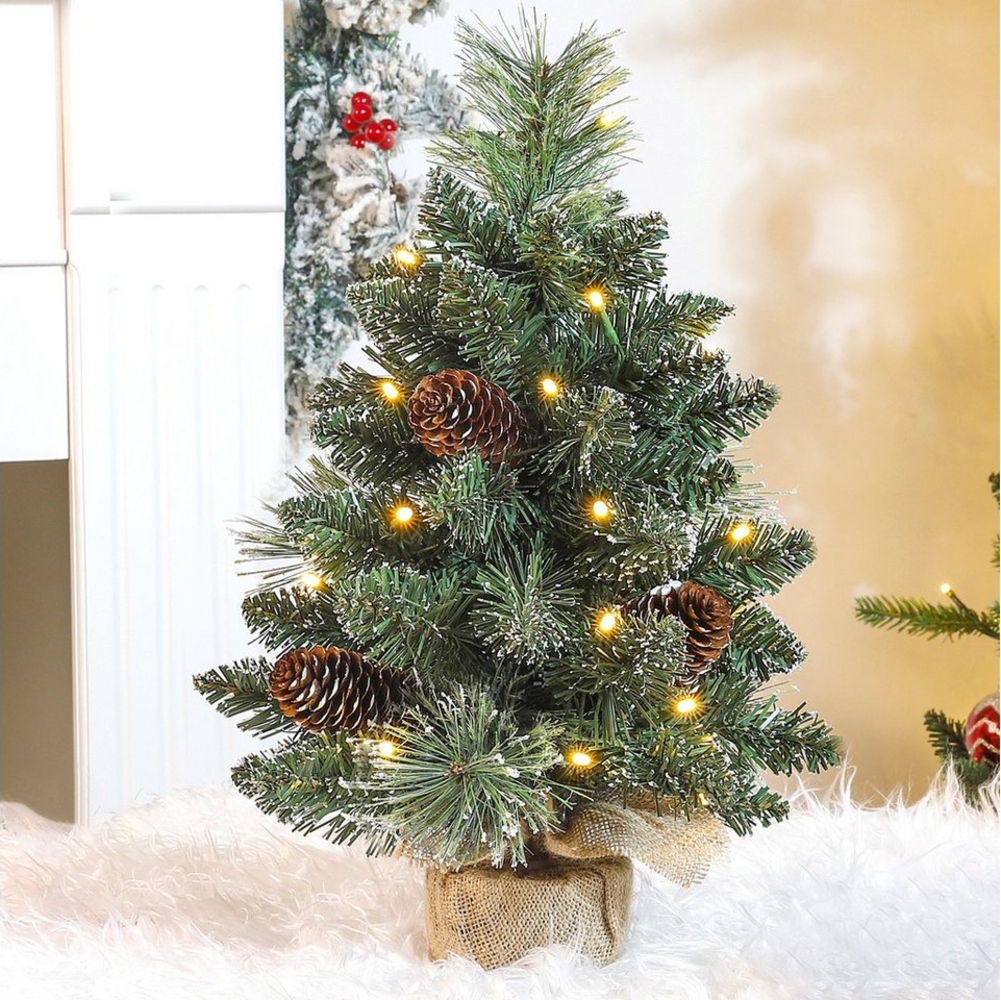 Yorbay Künstlicher Weihnachtsbaum Yorbay Mini Weihnachtsbaum 40cm Klein Künstlich Weihnachtsdeko Mit LED, Mini Christmas Tree mit LED, Kugeln, Kiefernzapfen, weißem Schnee Bild 1