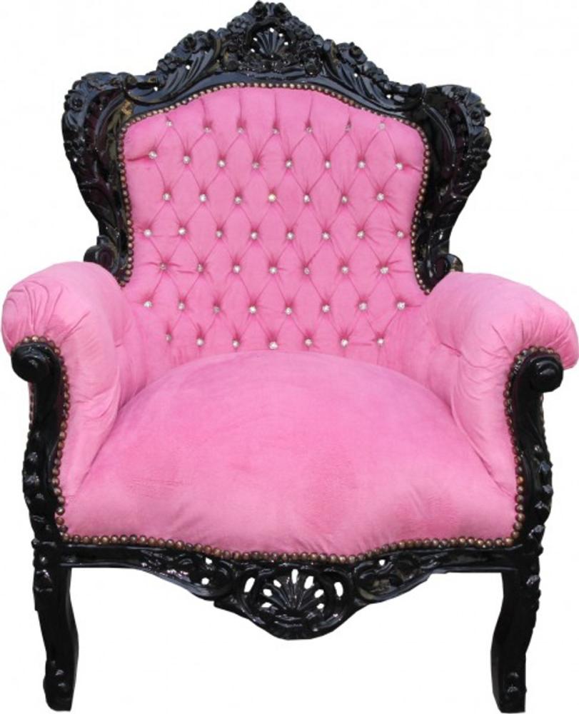 Casa Padrino Barock Sessel "King" Rosa/Schwarz mit Bling Bling Glitzersteinen - Limited Edition Bild 1