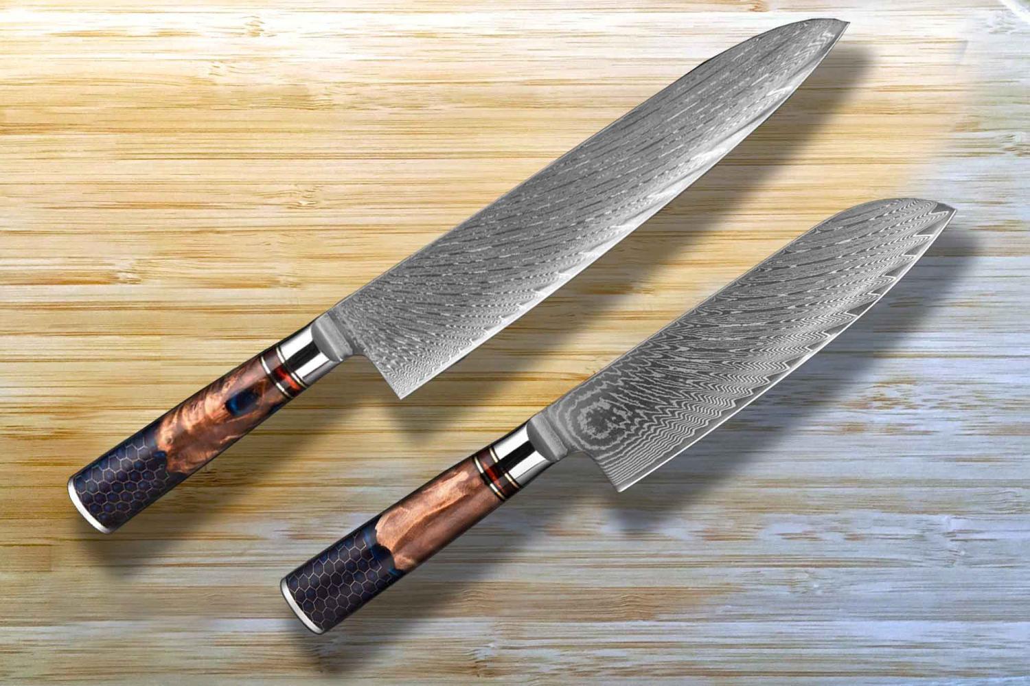 2-tlg. Küchenmesser Set Kochmesser und Santoku Messer Extrem scharfe extrem schön Asiatische Schmuckstücke für Ihre Küche Damast Edelstahl VG10 Stahl 67 Lagen Bild 1