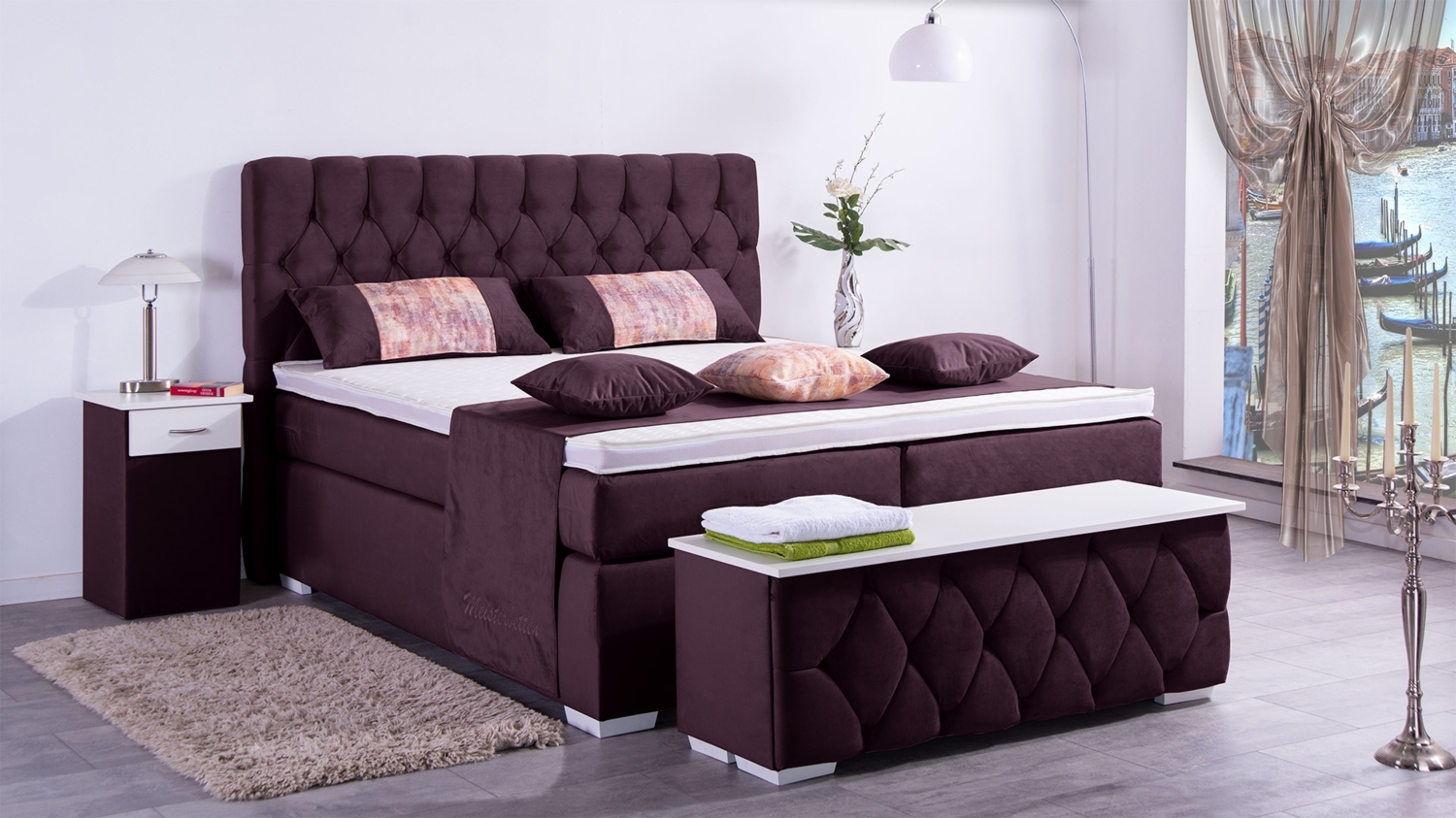 Meisterbetten Boxspringbett Jana 140x220 in VS-Brombeere, Matratzenbezug Nano, Ergoflex-Topper Bild 1