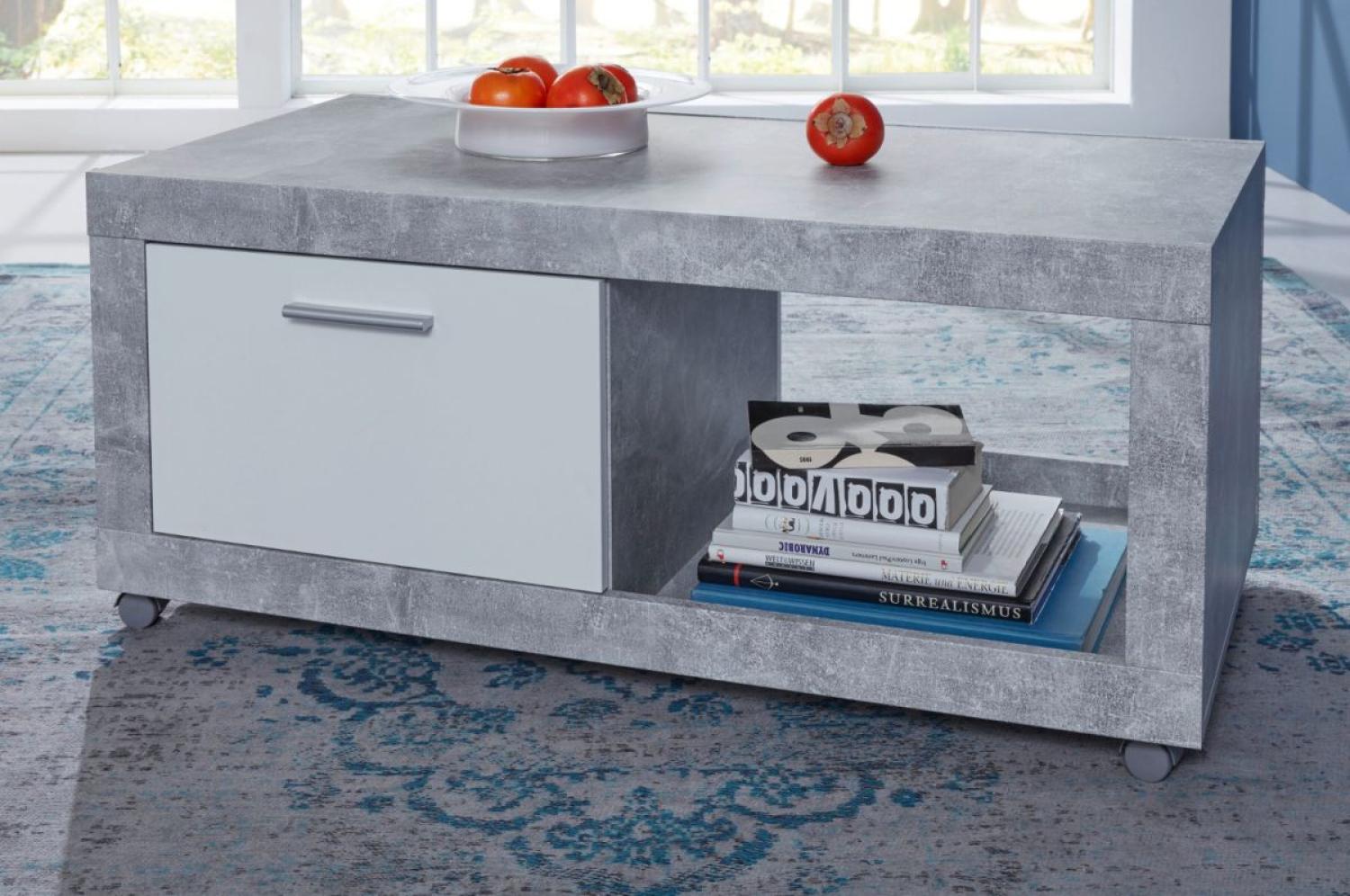 'Universal' Couchtisch mit Rollen, Beton Stone/ weiß, 48 x 59 x 110 cm Bild 1
