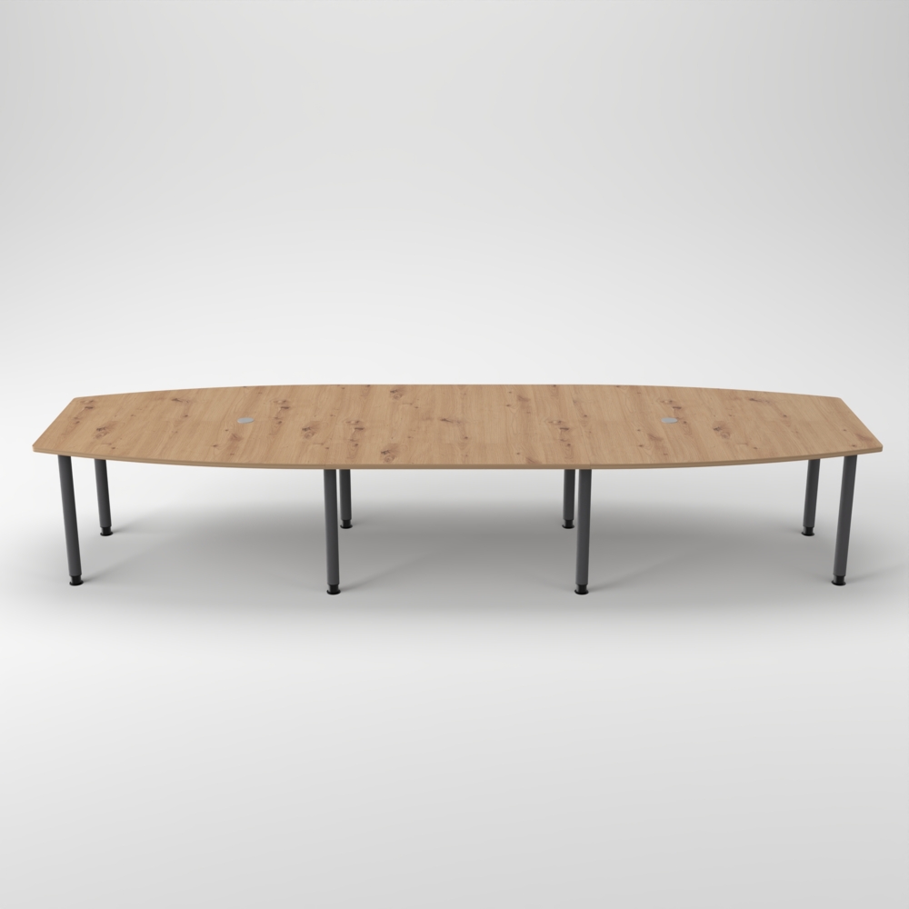 Rheinland Möbel Konferenztisch KONTI 400x130 cm – ovaler Besprechungstisch in Asteiche mit graphitfarbenen Rundrohrfüßen & 2 Kabelauslässen, erweiterbarer Meetingtisch für 12–14 Personen, moderner XXL-Tisch fürs Büro Bild 1