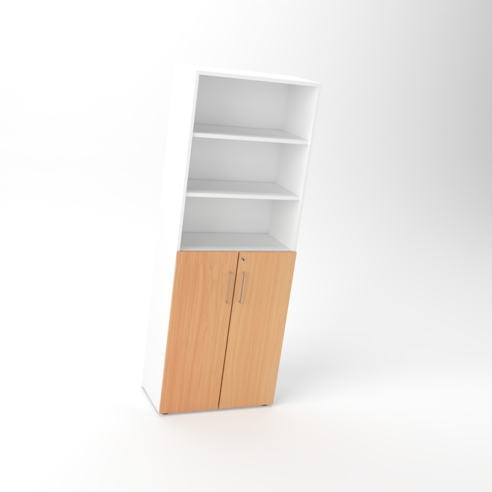 Rheinland Möbel Flügeltürenschrank Cabino 80×42×216 cm – abschließbarer Aktenschrank 3OH mit Regalaufsatz 3OH in Weiß/Buche mit 110° Drehtüren & Metallgriff Bild 1