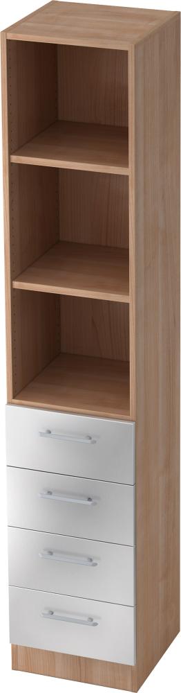 bümö office Aktenschrank Regal mit Schubladen, Büroschrank schmal aus FSC-Holz, 40cm breit in Nussbaum/Silber - Aktenregal & Schubladenschrank mit Relinggriffen, Büro Möbel Schrank System, 7600-N-S-RE Bild 1