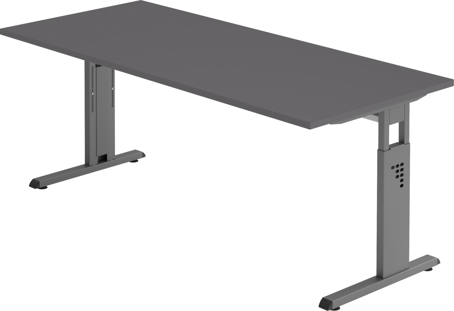 bümö höhenverstellbarer Schreibtisch O-Serie 180x80 cm in Graphit, Gestell in Graphit - großer PC Tisch für's Büro manuell höhenverstellbar, Computertisch verstellbar, OS-19-G-G Bild 1