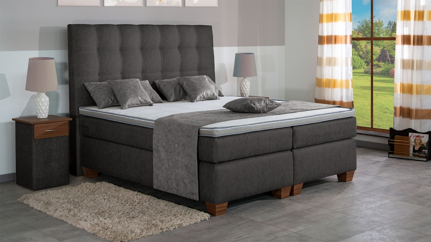 Meisterbetten Boxspringbett Nora 140x200 in MS-Grey, Matratzenbezug Nano, Komfortschaum-Topper Bild 1