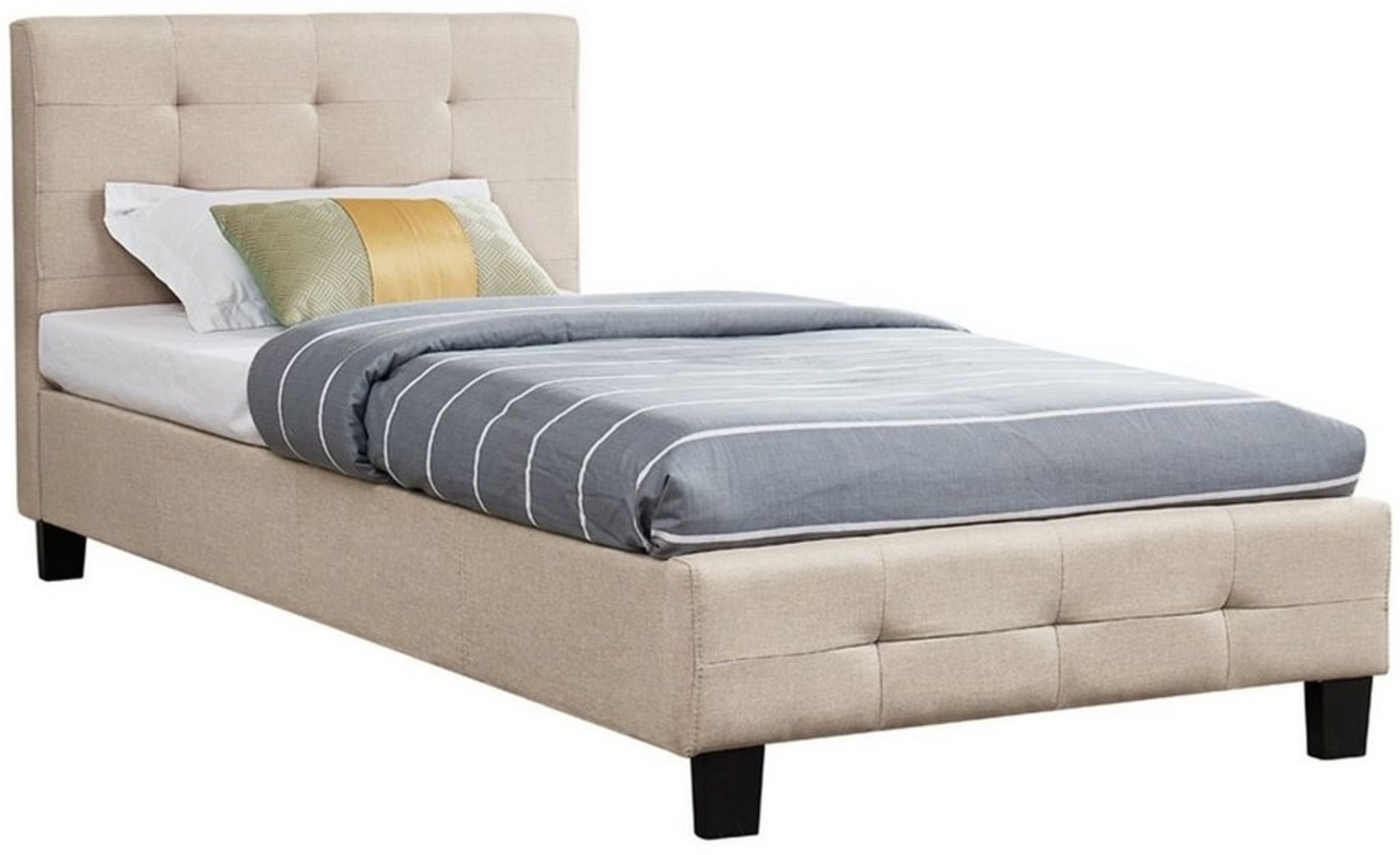 CARO-Möbel Polsterbett Ohio Bettgestell 90x200 cm Einzelbett Designbett inklusive Lattenrost Textilbezug in beige Bild 1